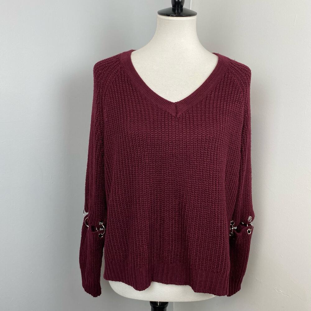 LF Seek the Label Burgundy Cutout Sleeve Chunky Knit Oversized Sweater Small